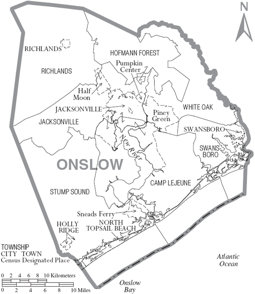 Map of Onslow County, North Carolina